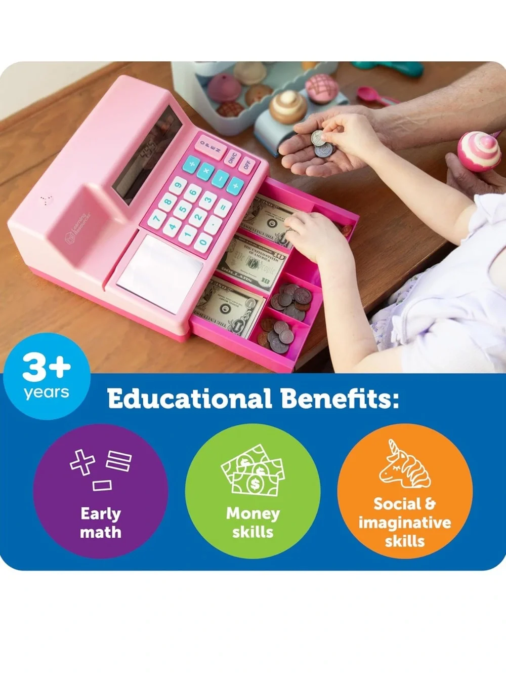 Kids Pink Play Cash Register Toy - Learning Resources